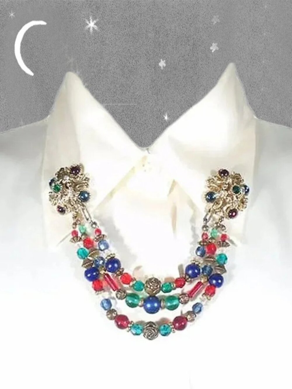 90s Collar Chain Brooch,Beret Chatelaine Pin, Collar Catch - Quirky Academia